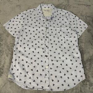 Sovereign Code Sailboat Button Down Flamingo Flip Cuff Shirt Mens L White